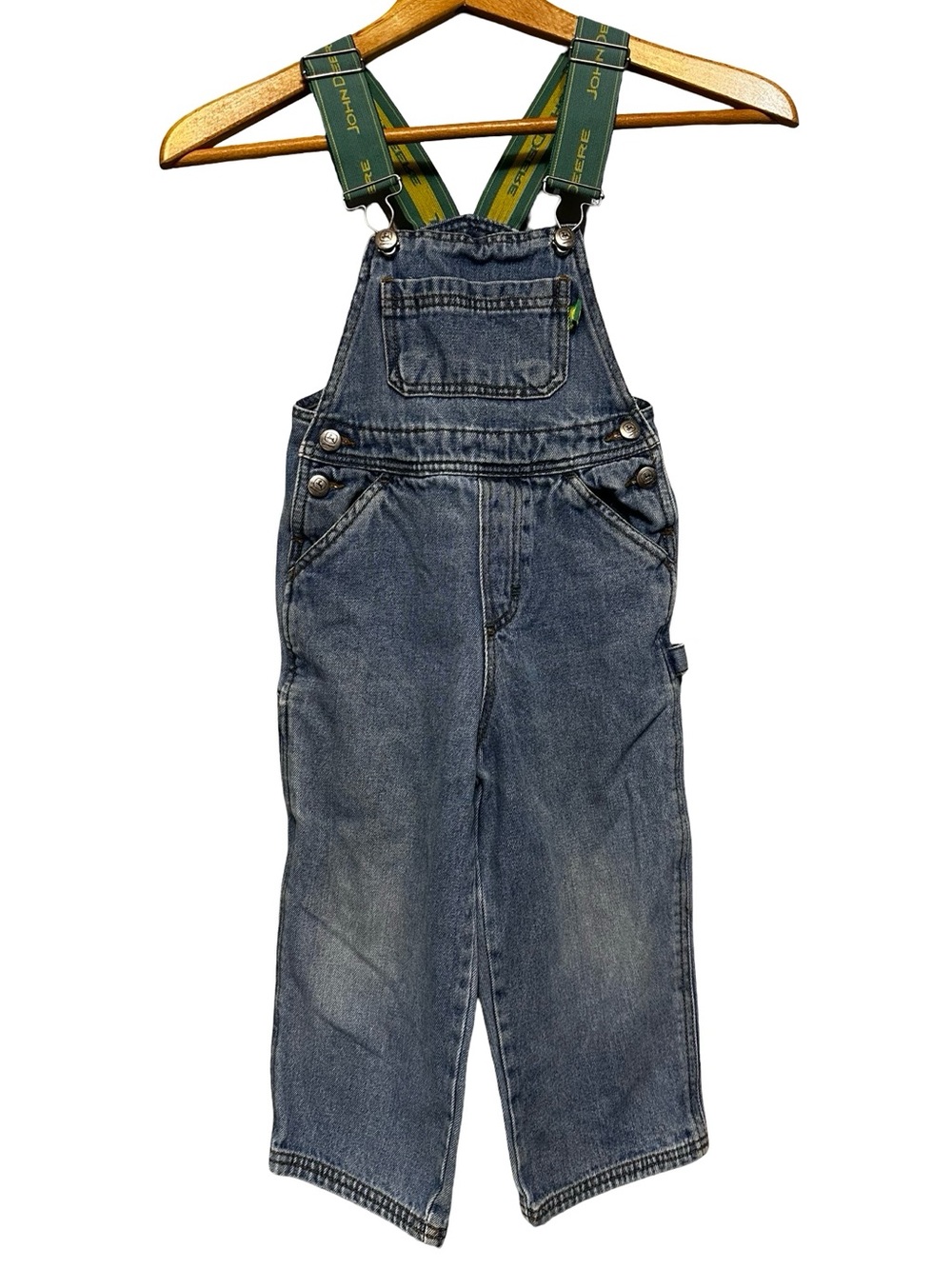 John Deere Denim Bib Overalls Toddler Size 3T Blue Tractor Farm Adjustable Strap